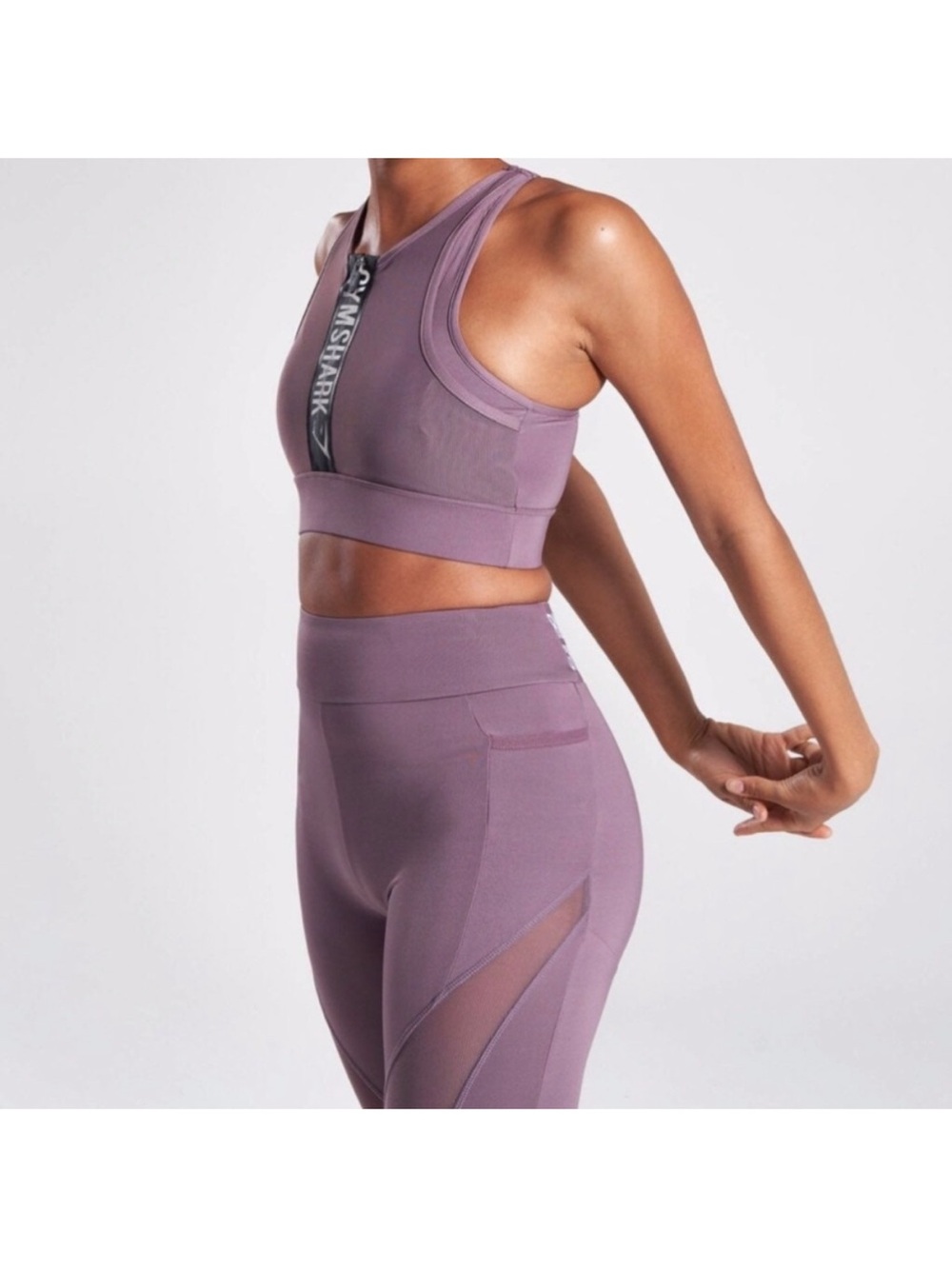 Gymshark Mauve High-Neck Zipper Mesh Panel Sports Bra